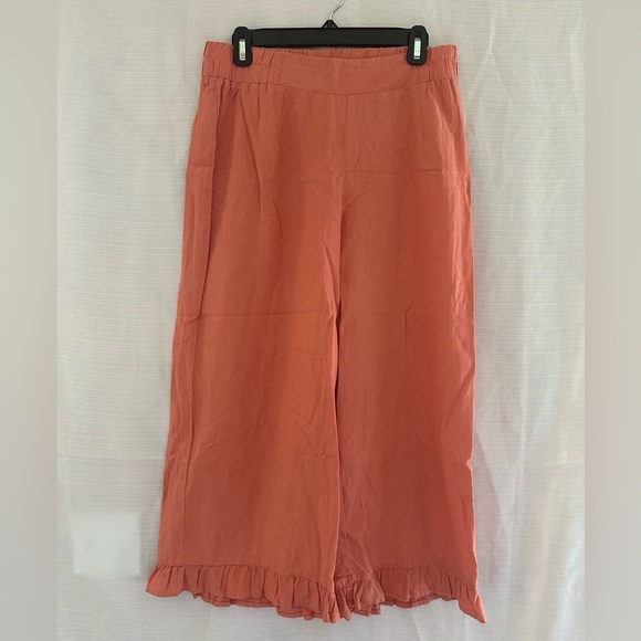 Cato Terracotta cropped Linen Pants with ruffle on bottom, size M - Picture 1 of 6